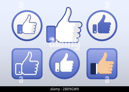 Thumb up, come icone vettore set, social network. Pulsante per l'illustrazione dei social media Illustrazione Vettoriale