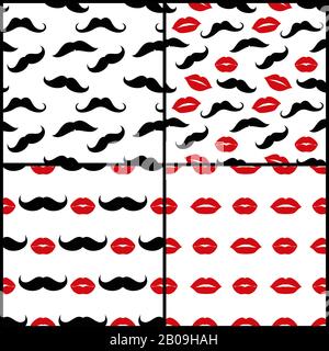 Lips e baffi vettore senza giunture pattern set. Raccolta di hippster sfondo illustrazione Illustrazione Vettoriale