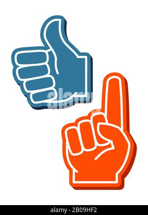 Set di variopinti vettori di dita in schiuma. Illustrazione del segno di pollice su umano Illustrazione Vettoriale