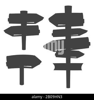 Pannelli in legno bianco silhouette isolato su vettore bianco. Figura della freccia del simbolo del cartellone Illustrazione Vettoriale