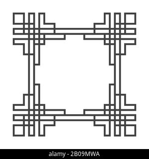 Cornice vettoriale retro quadrata asiatica in bianco e nero. Illustrazione della struttura astratta Illustrazione Vettoriale