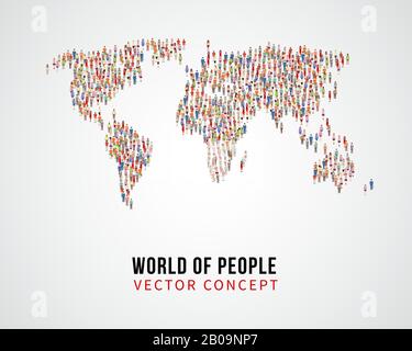 Collegamento globale della gente, popolazione della terra sul concetto del vettore di mappa del mondo. Popolazione globale sul pianeta, popolazione di persone sulla forma mappa del mondo illustrazione Illustrazione Vettoriale