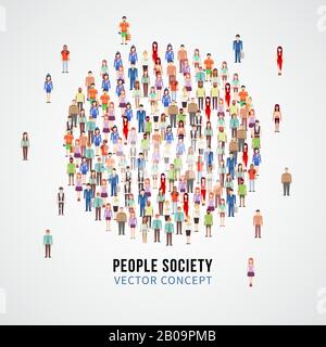 Grandi persone affollano in forma circolare. Società, concetto di vettore comunità di persone. Gruppo di persone sociali, illustrazione di uomini e donne sociali umani Illustrazione Vettoriale