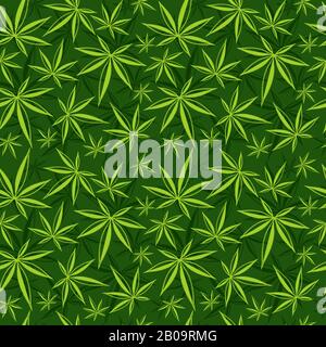 Cannabis, erbaccia, marijuana lascia vettore modello senza giunture. Sfondo verde di cannabis, illustrazione della cannabis medicinale Illustrazione Vettoriale