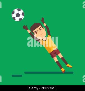 Portiere di calcio che catturano un'illustrazione della palla. Illustrazione del salto del giovane giocatore Illustrazione Vettoriale