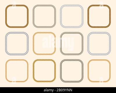 Serie di telai vettoriali a corde nautiche quadrate. Illustrazione della forma della decorazione Illustrazione Vettoriale