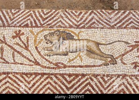 LIBIA, VICINO TRIPOLI, VILLA SILIN, ROMANO, 2ND SECOLO, MOSAICI, LEONE Foto Stock