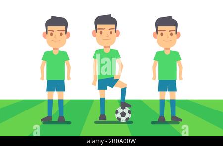 Tre giocatori di calcio sul campo verde illustrazione vettoriale. Giocatore di squadra sportivo Illustrazione Vettoriale