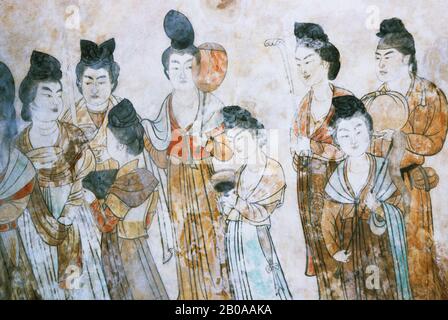 CINA, NEI PRESSI DI XIAN, TOMBA CHIENLING, INTERNI DELLA DINASTIA TANG (618-907 D.C.), MURALE Foto Stock