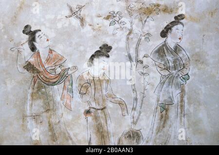CINA, VICINO XIAN, TANG TOMBE YANG, DIPINTI DI PARETI INTERNE Foto Stock