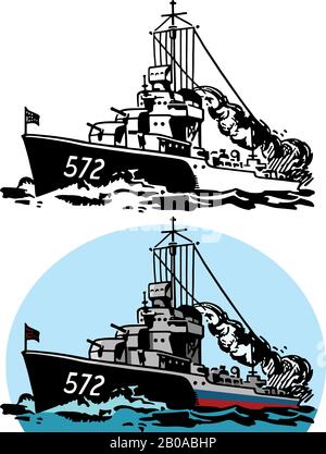 Un disegno del cacciatorpediniere americano della seconda guerra mondiale la USS Dyson DD-572 Illustrazione Vettoriale