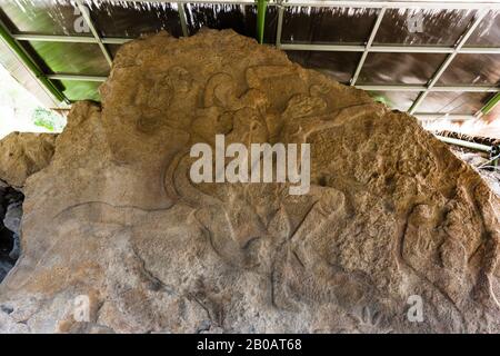 Scultura in pietra del sito archeologico di Chalcatzingo, Morelos, Messico, America centrale Foto Stock