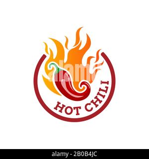 Logo Hot Chili disegni concept vettoriale, simbolo del logo Fire Chili, icona del simbolo Spice food Illustrazione Vettoriale