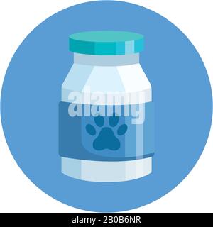 medicina del cane del flacone in cornice circolare icona isolata Illustrazione Vettoriale