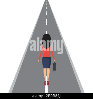 Businesswoman sulla strada. Illustrazione vettoriale in design piatto. Illustrazione Vettoriale