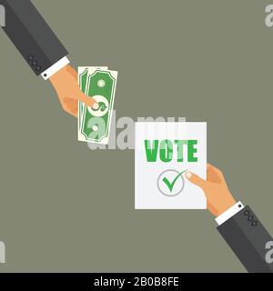 Concetto di voto di acquisto. Corruzione nel giorno delle elezioni. Candidato sporco. Illustrazione Vettoriale