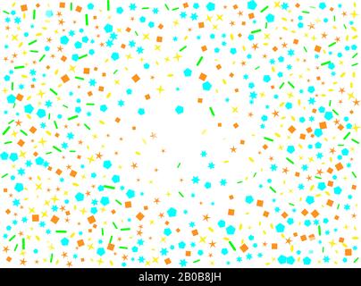 Confetti nuovo sfondo minimalistico. Esagoni colorati, stelle, galassia di ovali. Meravigliosa texture sfondo confetti. Illustrazione Vettoriale