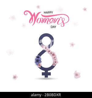 8 marzo segno e Abstract Rosa Floral biglietto d'auguri.International Happy Women's Day.8th di marzo sfondo vacanza con Flowers.Trendy Design Templat Illustrazione Vettoriale
