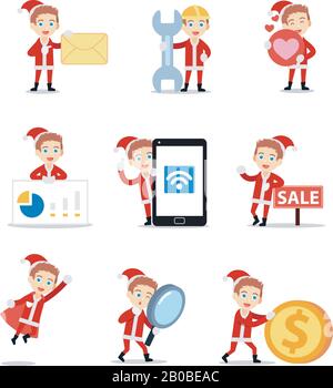 Set di personaggio maschio Babbo Natale porta doni. Illustrazione Vettoriale