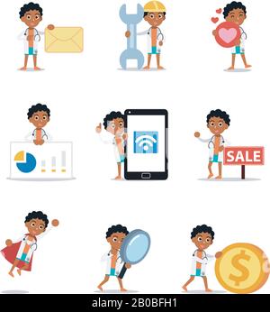 Il carattere del set del veterinario della donna prenda la cura dei gatti molto attentamente. Illustrazione Vettoriale