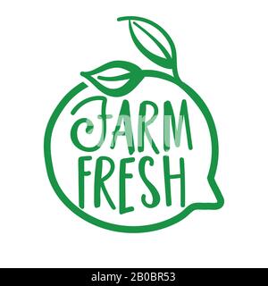 Farm Fresh - supporto azienda agricola, acquistare prodotti freschi. Illustrazioni vettoriali piatte su sfondo bianco. Elemento per etichette, adesivi o icone, t-s. Illustrazione Vettoriale