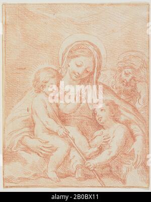 Agostino Masucci, Sacra Famiglia con Bambino San Giovanni, n.d., gesso rosso (controprova) su carta, 7 1/2 in. X 6 in. (19,05 cm. x 15,2 cm.) Foto Stock