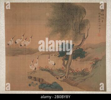 Lu Zhi, Sei Cranes in Paesaggi, n.d., inchiostro e colori su seta, 12" x 14" (30,48 cm x 35,56 cm Foto Stock