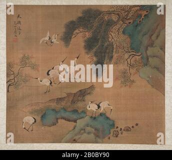 Lu Zhi, Sei Cranes in Paesaggi, n.d., inchiostro e colori su seta, 12" x 14" (30,48 cm x 35,56 cm Foto Stock