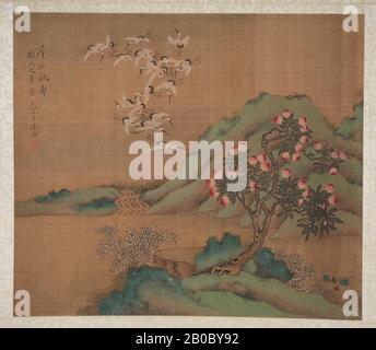 Lu Zhi, Sei Cranes in Paesaggi, n.d., inchiostro e colori su seta, 12" x 14" (30,48 cm x 35,56 cm Foto Stock