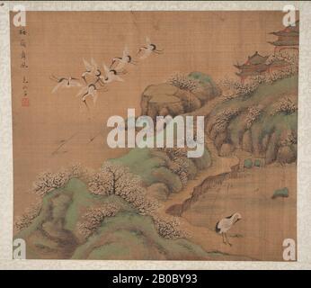 Lu Zhi, Sei Cranes in Paesaggi, n.d., inchiostro e colori su seta, 12" x 14" (30,48 cm x 35,56 cm Foto Stock
