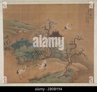 Lu Zhi, Sei Cranes in Paesaggi, n.d., inchiostro e colori su seta, 12" x 14" (30,48 cm x 35,56 cm Foto Stock