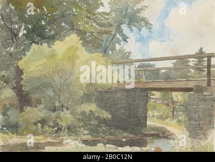 Augustus Abel Gibson, Bridge on Gibson's Brook (Little Saco River), 1883, acquerello su grafite su carta wove bianca, 10" x 13 15/16" (25,4 cm. x 35,4 cm.) Foto Stock