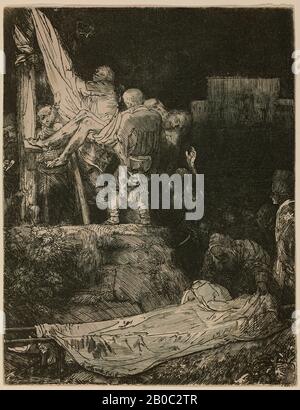 Rembrandt Harmensz van Rijn, la discesa dalla Croce di Torchlight, 1654, incisione e cartongesso su carta, 8 3/16 in. X 6 3/8 in. (20,8 cm x 16,19 cm Foto Stock