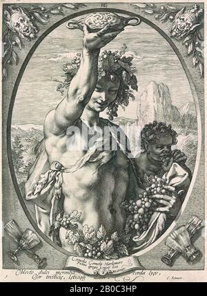 Hendrick Goltzius, Bacchus, Ca. 1595, incisione su carta cremosa, 9 3/4 in. x 7 3/16 in. (24,77 cm x 18,26 cm Foto Stock