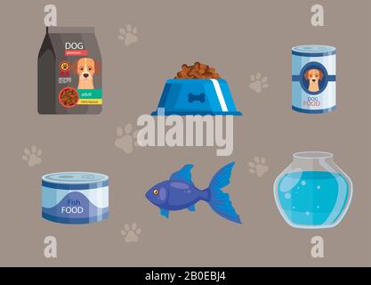 Bundle di pet shop icone Illustrazione Vettoriale