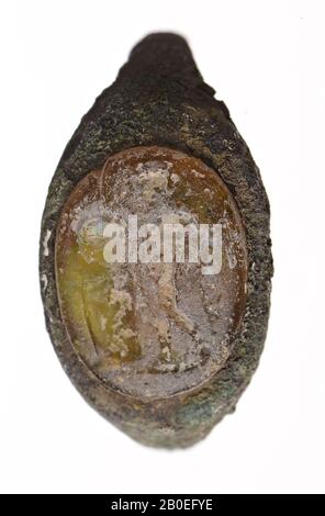 Anello, anello segnaletico, metallo, bronzo, pietra, 1 cm, ø 2,2 cm, Iran Foto Stock