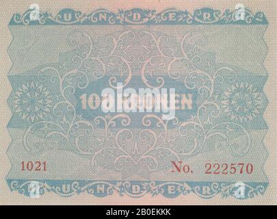 Il retro di una nota bancaria austriaca del 1922 100 Kronen Foto Stock