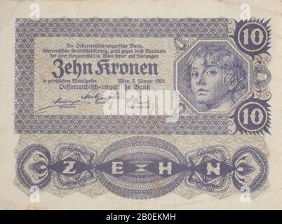Il fronte di una nota bancaria austriaca del 1922, 10 Kronen Foto Stock