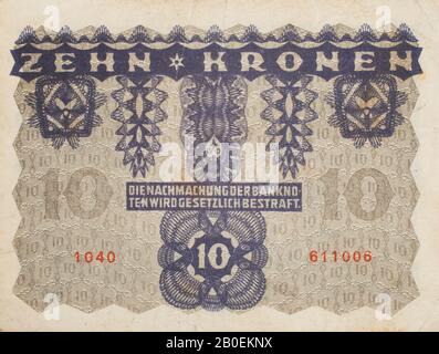 Il retro di una nota bancaria austriaca del 1922, 10 Kronen Foto Stock