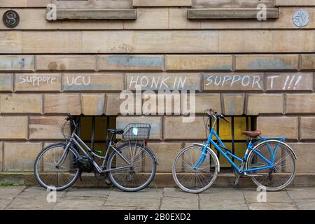 Cambridge, Regno Unito. 20th Feb, 2020. Picket line al di fuori della Hadden Library, Università di Cambridge, come docenti iniziare un 14 giorni sciopero sulle pensioni, le retribuzioni e le condizioni. Penelope Barritt/Alamy Live News Foto Stock