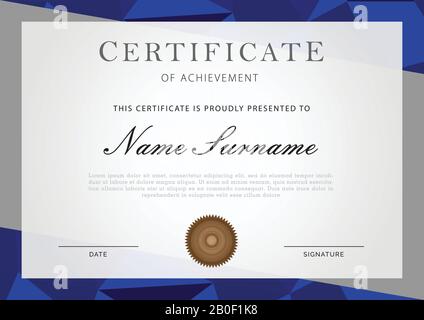 certificato con bordo in blu e grigio Illustrazione Vettoriale
