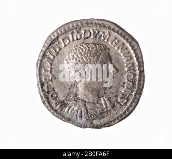 Olanda periodo romano, moneta, denarius, Diadumenianus, Macrinus, metallo, argento, Diam., 19 mm, peso, 2,97 g, romano 217-218, Paesi Bassi Foto Stock