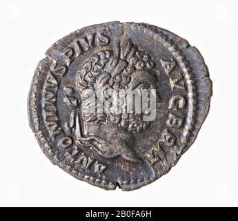 Il periodo romano olandese, moneta, denaro, Caracalla, metallo, argento, diam., 20 mm, peso, 3,72 g, romano 212, Paesi Bassi Foto Stock