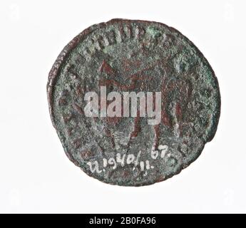 Il periodo romano olandese, moneta, AES-II, Constantio II, metallo, rame, diam., 22 mm, peso, 4,44 gr, romano 351-355, Paesi Bassi Foto Stock