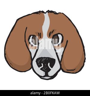 Cute cartone animato foxhound caccia cane faccia vettore clipart. Razza di canile di canile di pedigree per gli amanti del cane. Doggy rosso purebred per la mascotte di illustrazione del salone dell'animale domestico Illustrazione Vettoriale