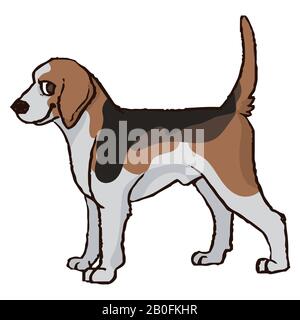 Carino cartone animato foxhound caccia cane vettore clipart. Razza di canile di canile di pedigree per gli amanti del cane. Doggy rosso purebred per la mascotte di illustrazione del salone dell'animale domestico Illustrazione Vettoriale