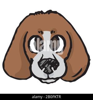 Carino cartone animato foxhound cucciolo caccia cane viso vettore clipart. Pedigree kennel bambino razza pecorina per gli amanti del cane. Doggy rosso purebed per il salotto dell'animale domestico Illustrazione Vettoriale