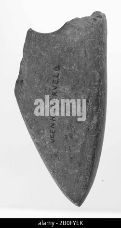 Frammento di un martello di pietra, al foro dello stelo rotto, martello, pietra, lunghezza: 8,8 cm, preistorico, i Paesi Bassi, Gelderland, Putten, Veenhuizerveld Foto Stock