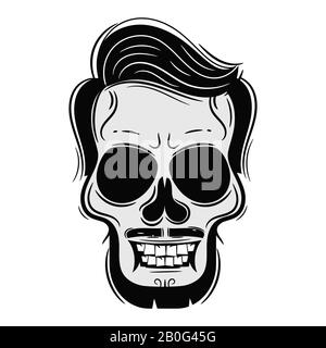 Barba Uomo Faccia Con Skull Tattoo Illustrazione Illustrazione Vettoriale