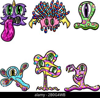 Una Raccolta Di Vettori Di Illustrazione Funny Cartoon Slime Monsters Illustrazione Vettoriale